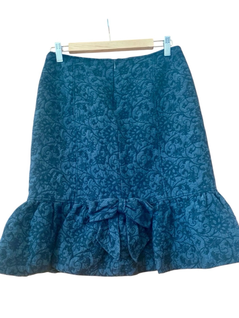 Rickie Freeman for Teri Jon Wool Silk Blend Floral Jacquard Bow Back Skirt 10